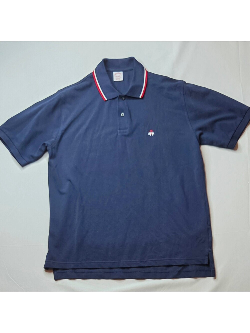 Brooks Brothers Men Large Navy Blue Polo Shirt Tipped Collar 100% Cotton 24x30